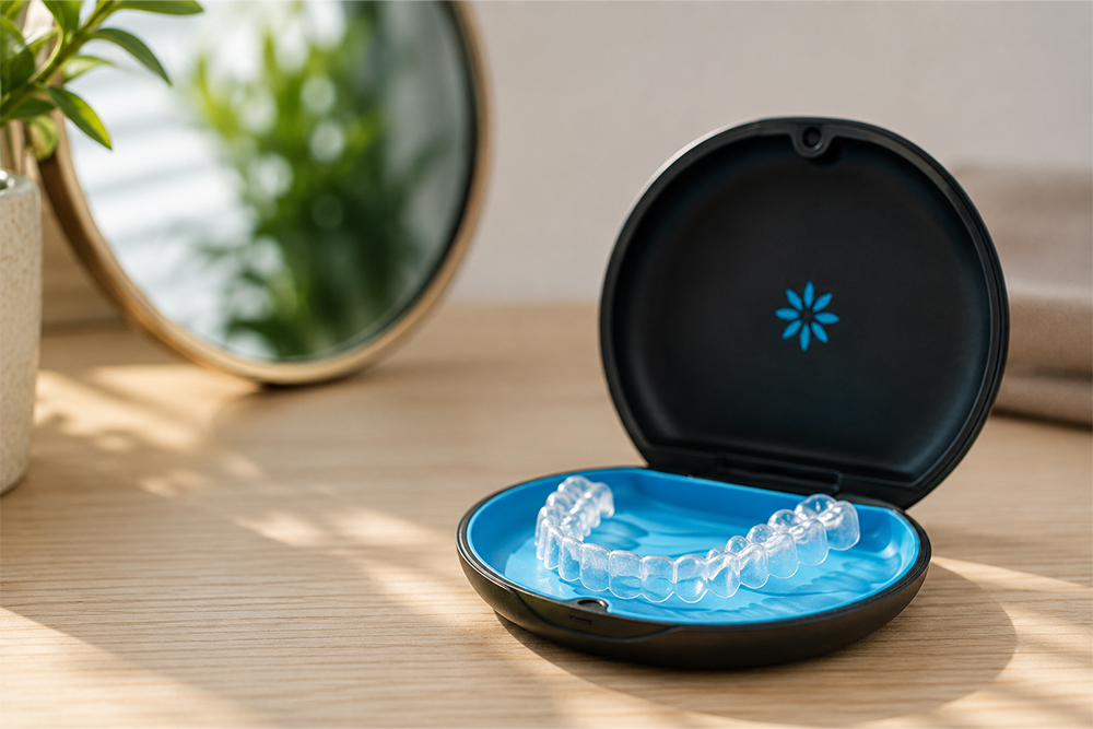 Clear aligners displayed in a modern dental setting for Invisalign treatment in Erin
